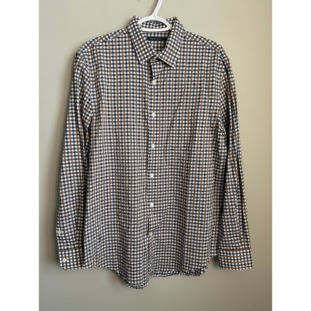 Perry Ellis Mens Long Sleeve Gingham Check Button Up Shirt Medium Retro Preppy
